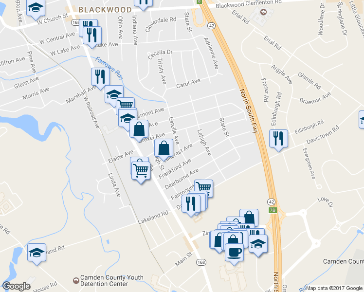 map of restaurants, bars, coffee shops, grocery stores, and more near 531 Estelle Avenue in Camden County