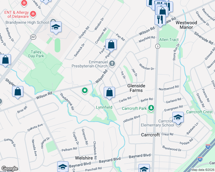 map of restaurants, bars, coffee shops, grocery stores, and more near 7 Homewood Road in Wilmington