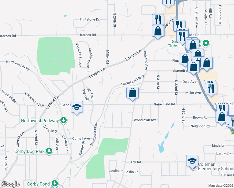 map of restaurants, bars, coffee shops, grocery stores, and more near 104 Ridge Drive in St. Joseph