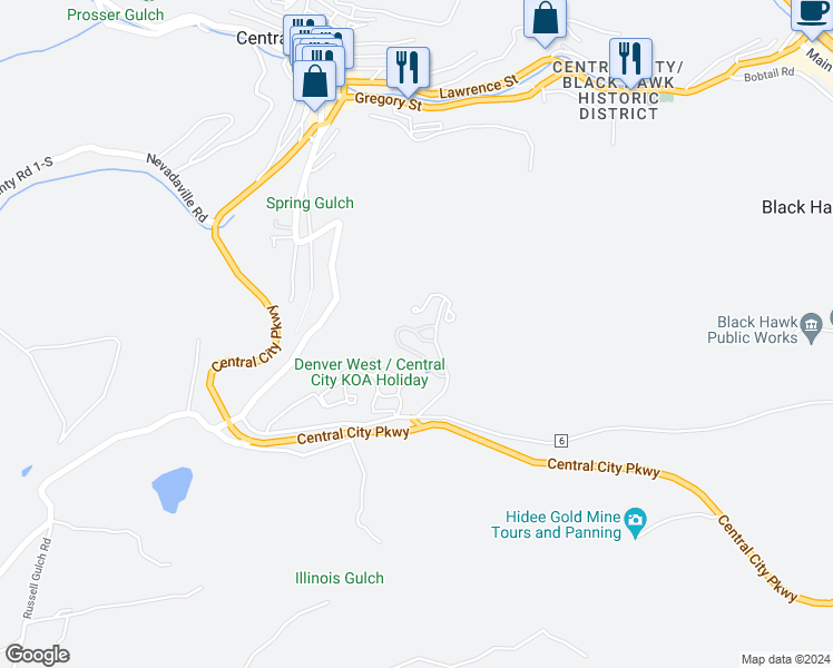 map of restaurants, bars, coffee shops, grocery stores, and more near 440 Powder Run Drive in Central City