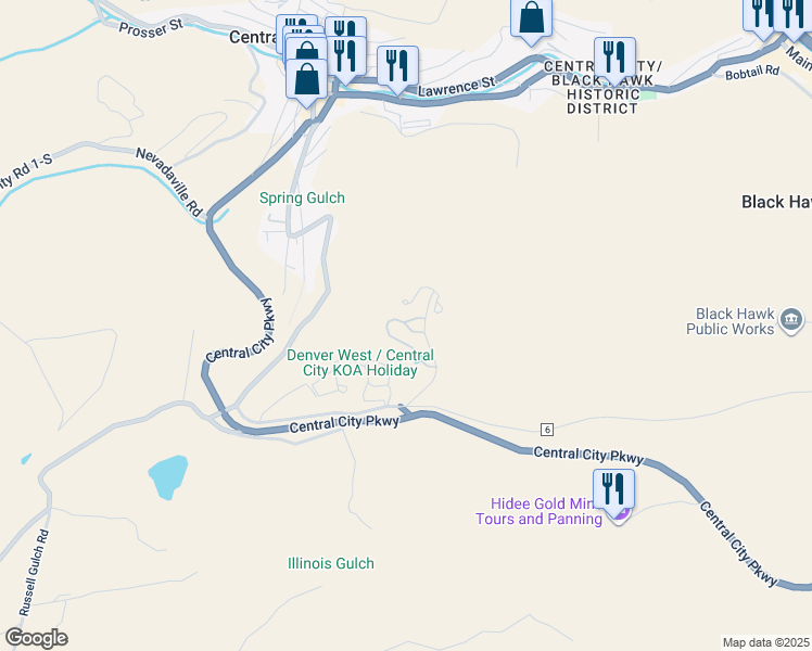 map of restaurants, bars, coffee shops, grocery stores, and more near 440 Powder Run Drive in Central City