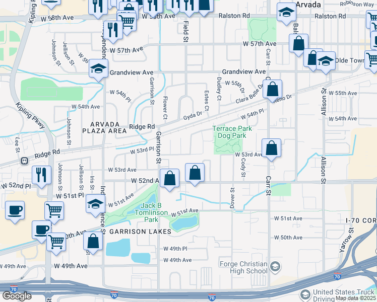 map of restaurants, bars, coffee shops, grocery stores, and more near 5313 Field Street in Arvada