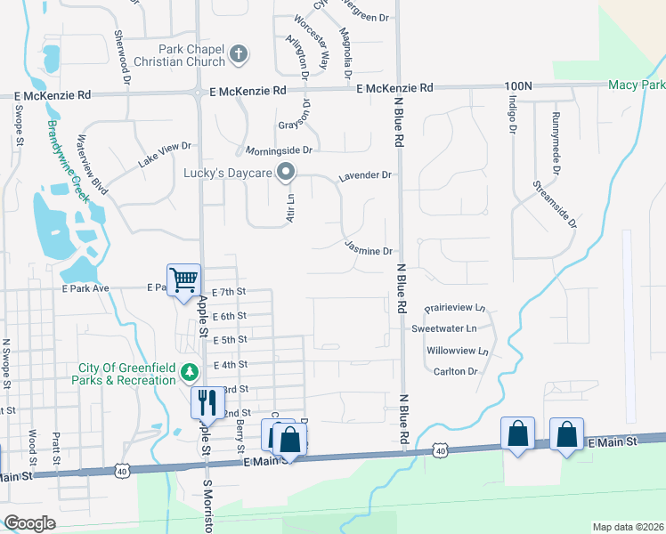 map of restaurants, bars, coffee shops, grocery stores, and more near 1316 Clove Court in Greenfield