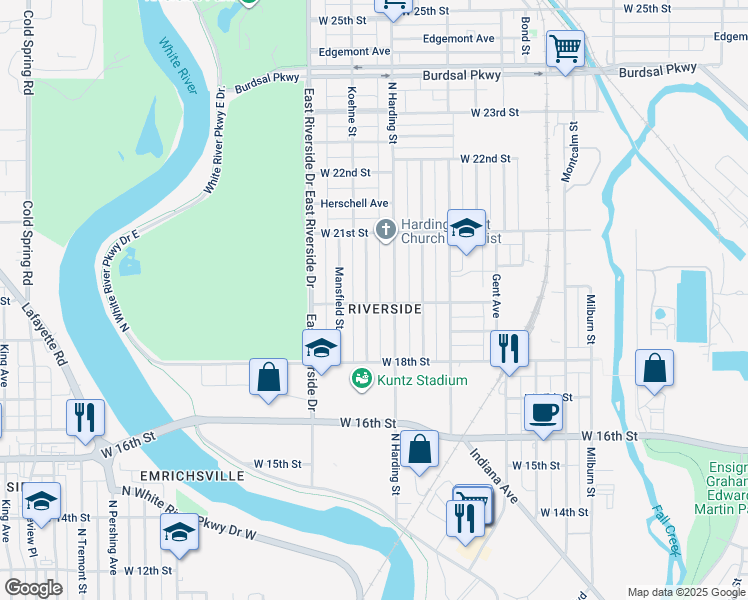 map of restaurants, bars, coffee shops, grocery stores, and more near in Indianapolis