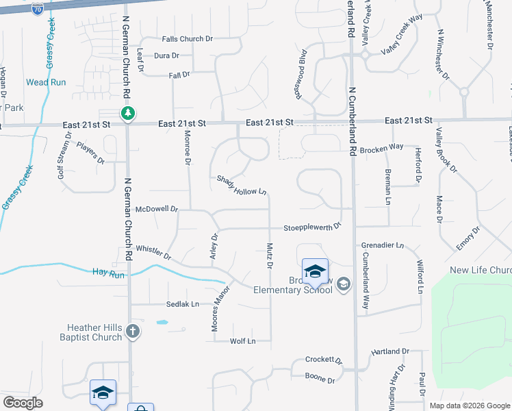 map of restaurants, bars, coffee shops, grocery stores, and more near 11426 McDowell Drive in Indianapolis