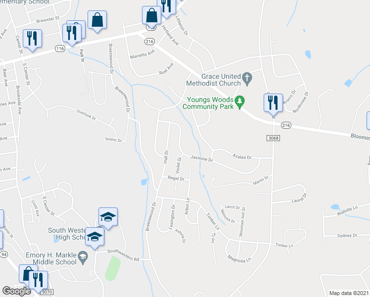 map of restaurants, bars, coffee shops, grocery stores, and more near 228 Jasmine Drive in Hanover