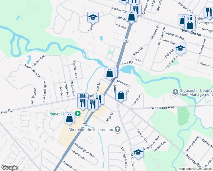 map of restaurants, bars, coffee shops, grocery stores, and more near 14 Tonkin Street in Gloucester County