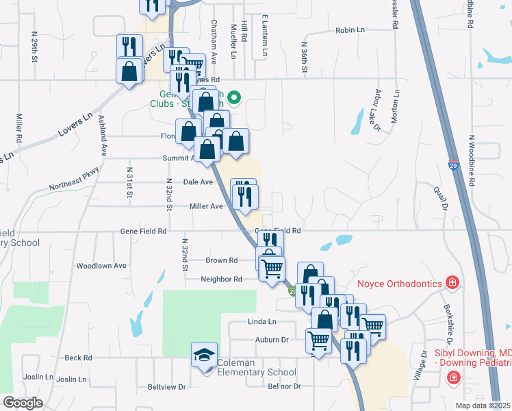 map of restaurants, bars, coffee shops, grocery stores, and more near 2903 North Belt Highway in Saint Joseph