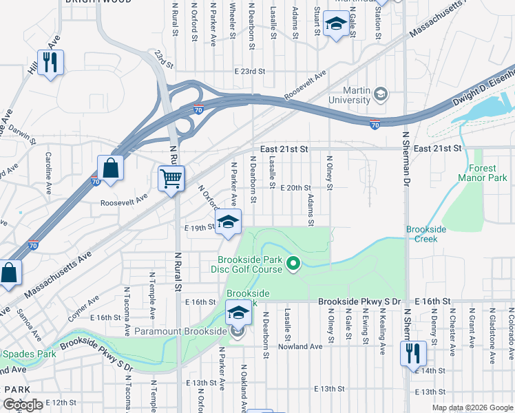 map of restaurants, bars, coffee shops, grocery stores, and more near 1942 North Dearborn Street in Indianapolis