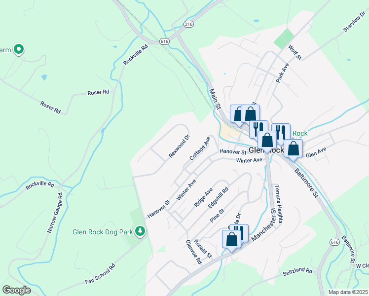 map of restaurants, bars, coffee shops, grocery stores, and more near 2999 Rexwood Drive in Glen Rock