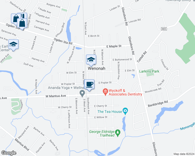 map of restaurants, bars, coffee shops, grocery stores, and more near 105 North Clinton Avenue in Wenonah