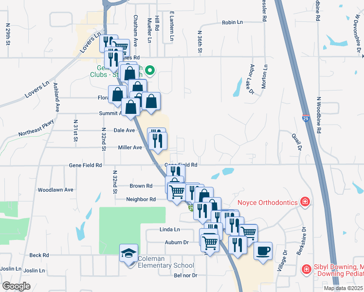 map of restaurants, bars, coffee shops, grocery stores, and more near 2808 Pembroke Lane in Saint Joseph