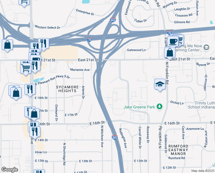 map of restaurants, bars, coffee shops, grocery stores, and more near 1924 Wellesley Boulevard in Indianapolis