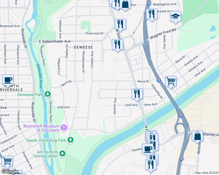 map of restaurants, bars, coffee shops, grocery stores, and more near 1935 Edgeworth Avenue in Dayton