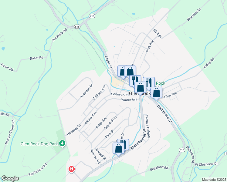 map of restaurants, bars, coffee shops, grocery stores, and more near 119 Hanover St in Glen Rock