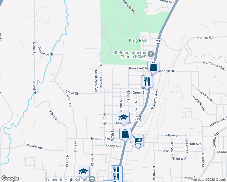 map of restaurants, bars, coffee shops, grocery stores, and more near 707 Green Street in Saint Joseph