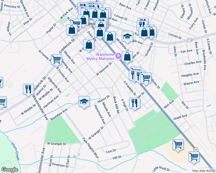 map of restaurants, bars, coffee shops, grocery stores, and more near 344 2nd Avenue in Hanover