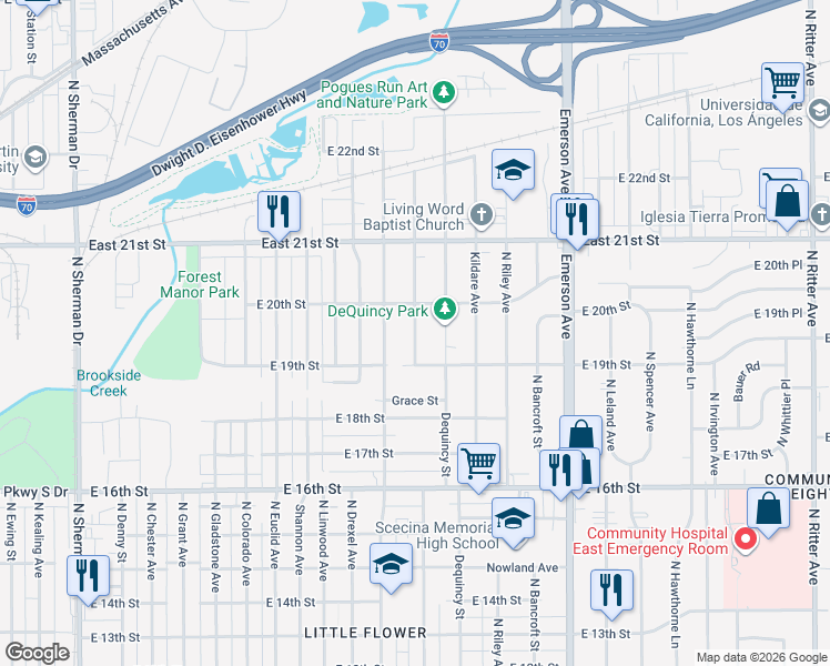 map of restaurants, bars, coffee shops, grocery stores, and more near 1924 Wallace Avenue in Indianapolis