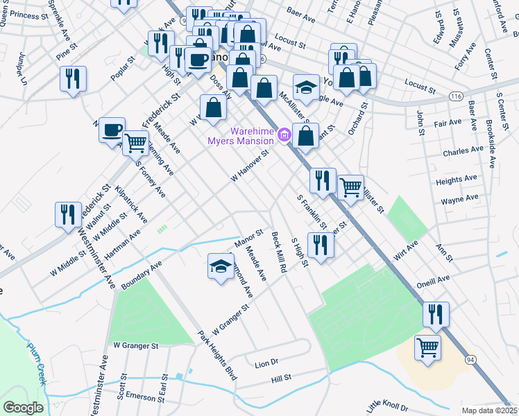map of restaurants, bars, coffee shops, grocery stores, and more near 344 2nd Avenue in Hanover