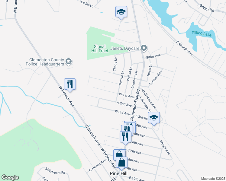 map of restaurants, bars, coffee shops, grocery stores, and more near 73 West 1st Avenue in Pine Hill
