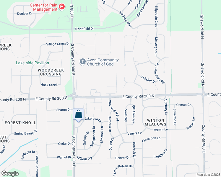 map of restaurants, bars, coffee shops, grocery stores, and more near 8285 Terryglass Ct in Avon