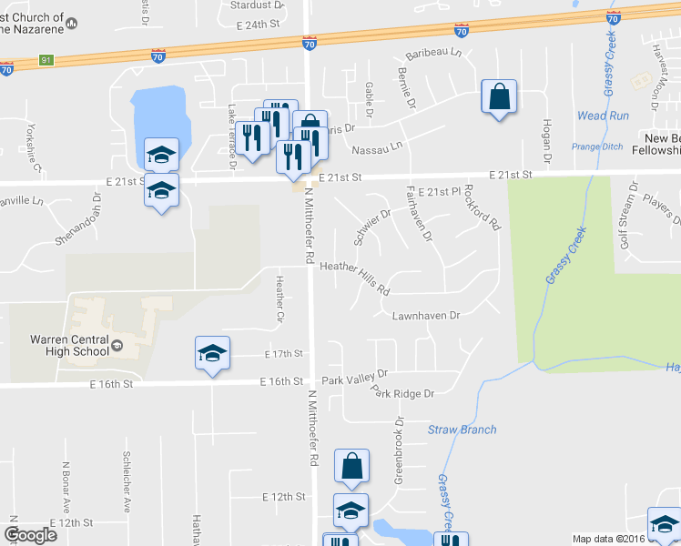 map of restaurants, bars, coffee shops, grocery stores, and more near 1835 Heather Court in Indianapolis