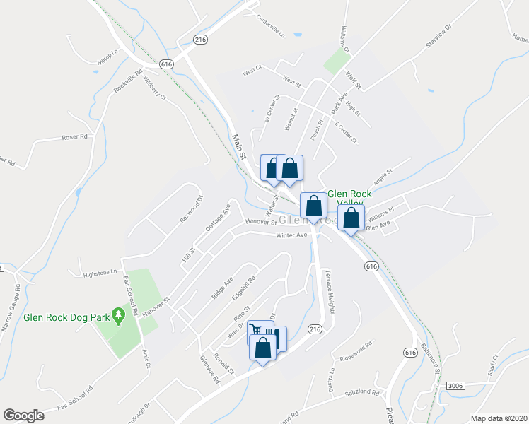 map of restaurants, bars, coffee shops, grocery stores, and more near 8 Water Street in Glen Rock