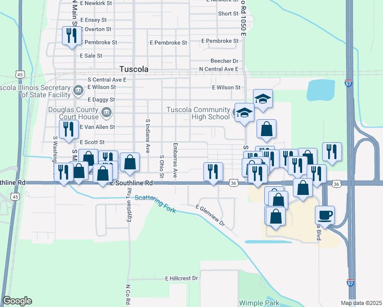 map of restaurants, bars, coffee shops, grocery stores, and more near 800 East Pinzon Street in Tuscola