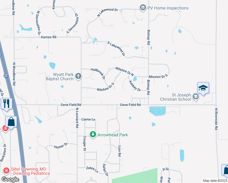 map of restaurants, bars, coffee shops, grocery stores, and more near 2802 Bradford Court in Saint Joseph