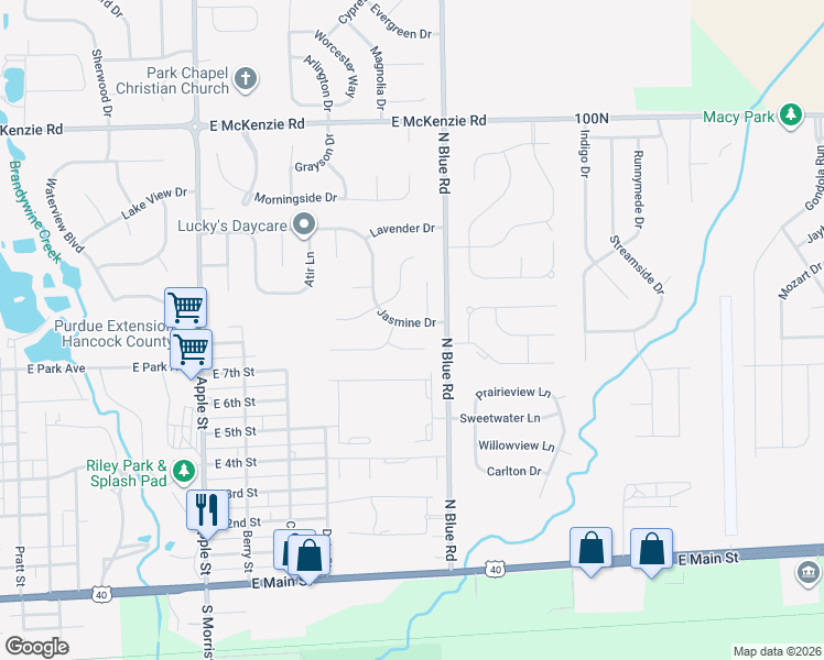 map of restaurants, bars, coffee shops, grocery stores, and more near 1435 Jasmine Drive in Greenfield
