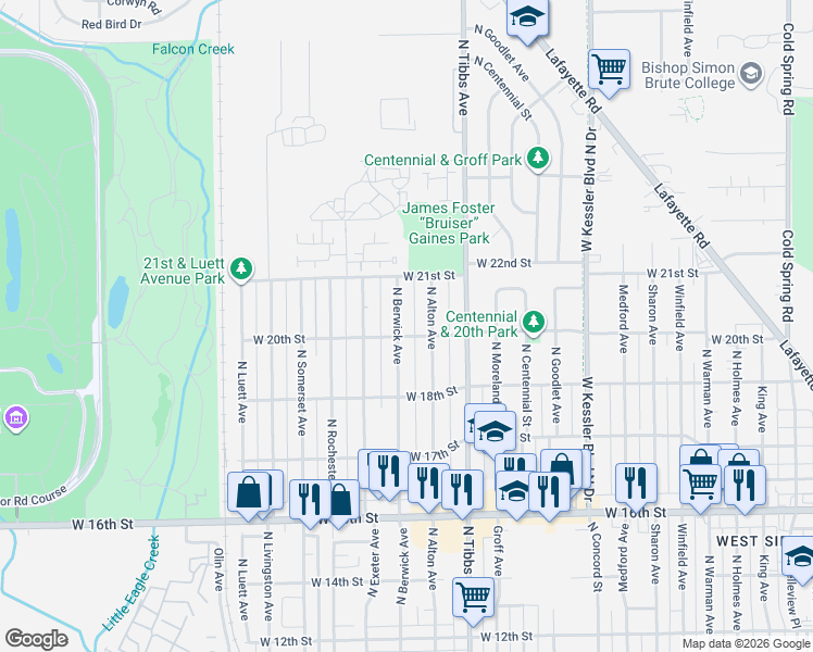 map of restaurants, bars, coffee shops, grocery stores, and more near 2003 North Berwick Avenue in Indianapolis