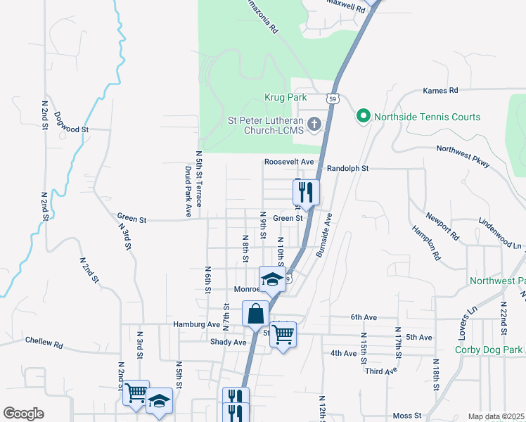map of restaurants, bars, coffee shops, grocery stores, and more near 3310 North 9th Street in St. Joseph