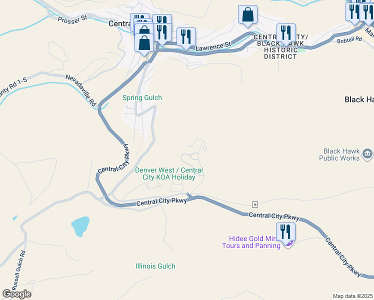 map of restaurants, bars, coffee shops, grocery stores, and more near 440 Powder Run Drive in Central City