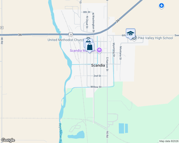 map of restaurants, bars, coffee shops, grocery stores, and more near 201-299 Washington Street in Scandia