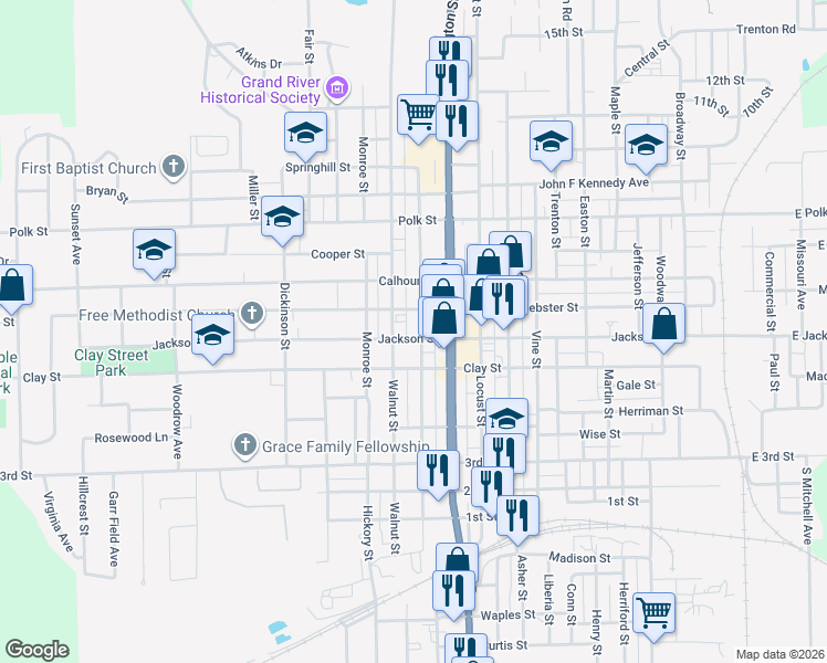 map of restaurants, bars, coffee shops, grocery stores, and more near 903 Jackson Street in Chillicothe
