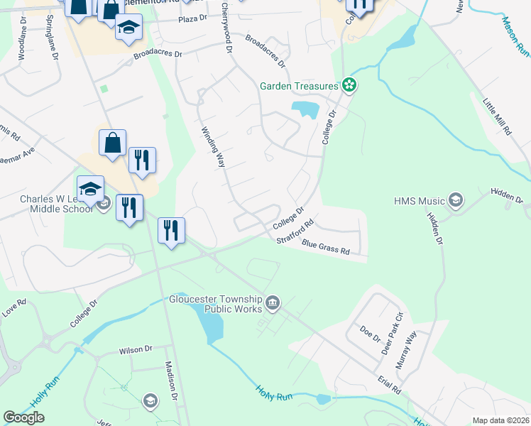 map of restaurants, bars, coffee shops, grocery stores, and more near 1712 Hybrid Place in Clementon