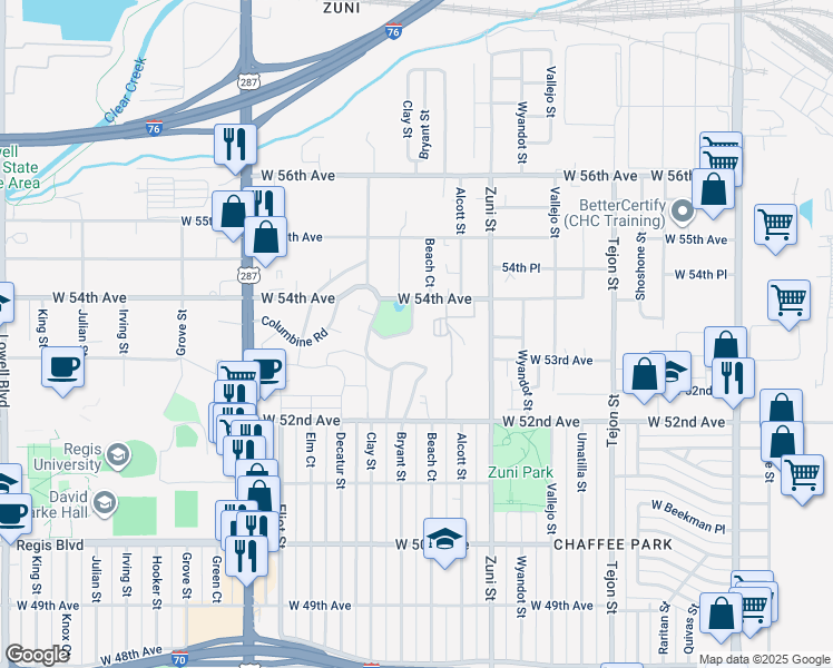 map of restaurants, bars, coffee shops, grocery stores, and more near 5340 Rosemary Lane in Denver