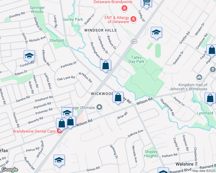 map of restaurants, bars, coffee shops, grocery stores, and more near 1818 Shipley Road in Wilmington