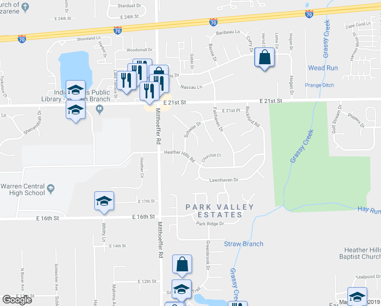map of restaurants, bars, coffee shops, grocery stores, and more near 10126 Heather Hills Road in Indianapolis