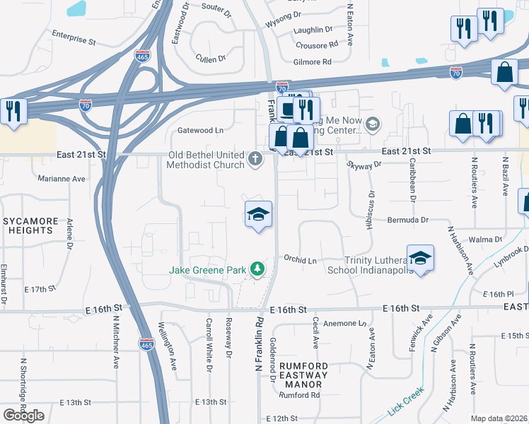 map of restaurants, bars, coffee shops, grocery stores, and more near 7945 Timber Ridge Drive in Indianapolis