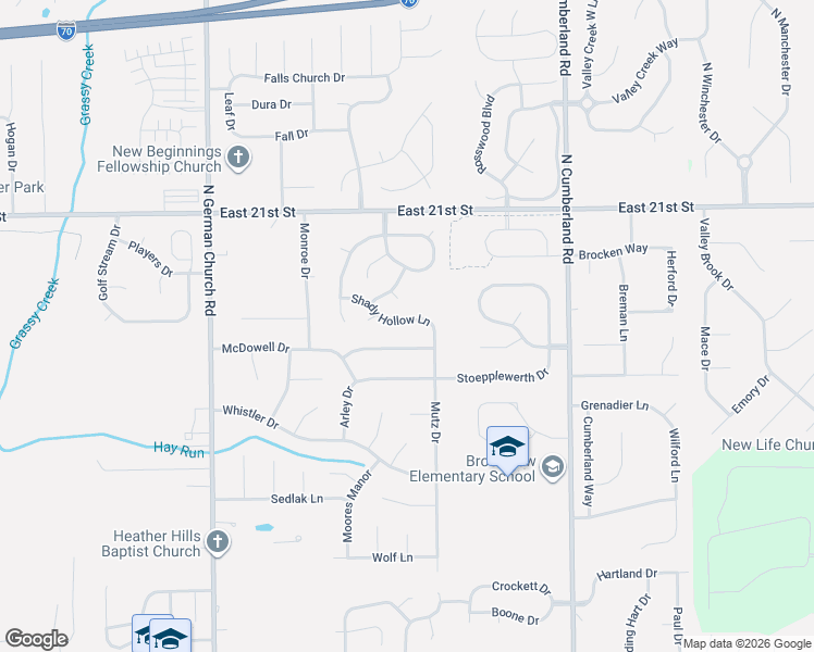 map of restaurants, bars, coffee shops, grocery stores, and more near 11426 McDowell Drive in Indianapolis