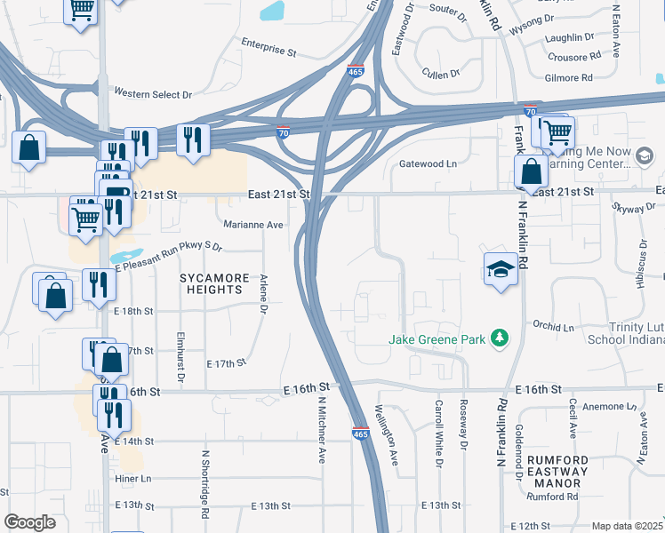 map of restaurants, bars, coffee shops, grocery stores, and more near 1924 Wellesley Boulevard in Indianapolis