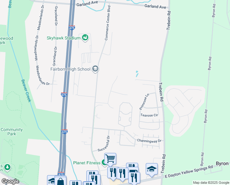 map of restaurants, bars, coffee shops, grocery stores, and more near 1690 Arden Bend in Fairborn