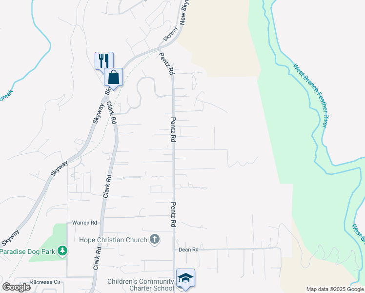 map of restaurants, bars, coffee shops, grocery stores, and more near 1737 Drayer Drive in Paradise