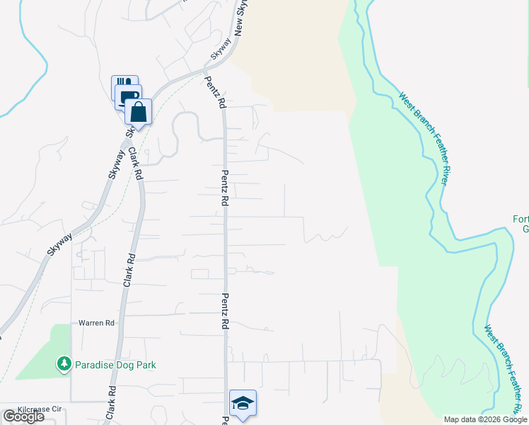 map of restaurants, bars, coffee shops, grocery stores, and more near 1761 Drayer Drive in Paradise
