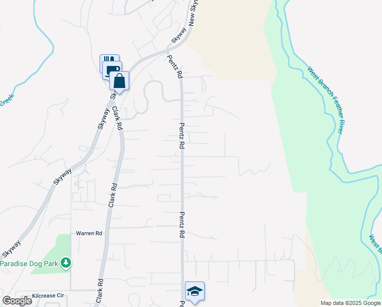 map of restaurants, bars, coffee shops, grocery stores, and more near 1737 Drayer Drive in Paradise
