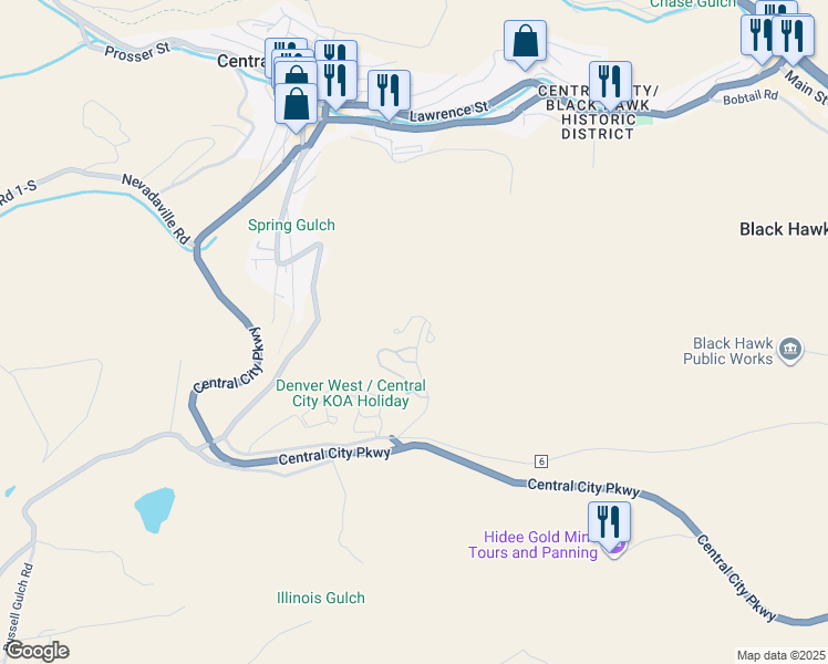 map of restaurants, bars, coffee shops, grocery stores, and more near 440 Powder Run Drive in Central City