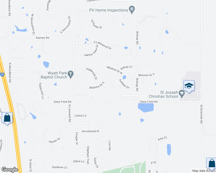 map of restaurants, bars, coffee shops, grocery stores, and more near 2802 Bradford Court in Saint Joseph