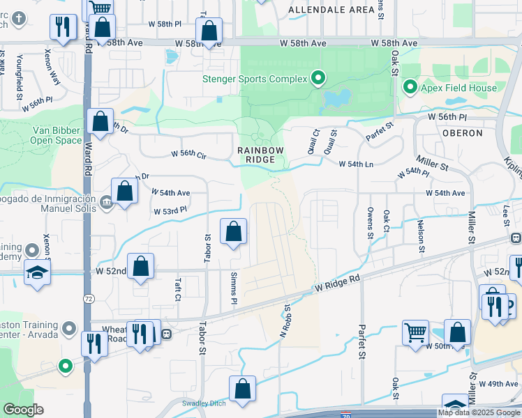 map of restaurants, bars, coffee shops, grocery stores, and more near 11766 West 53rd Place in Arvada