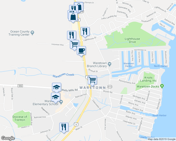 map of restaurants, bars, coffee shops, grocery stores, and more near 480 Route 9 in Ocean Township